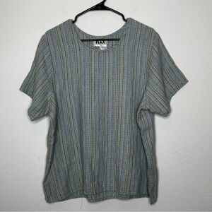 FLAX Striped Linen Fundamental T-short in Blue/Green size M